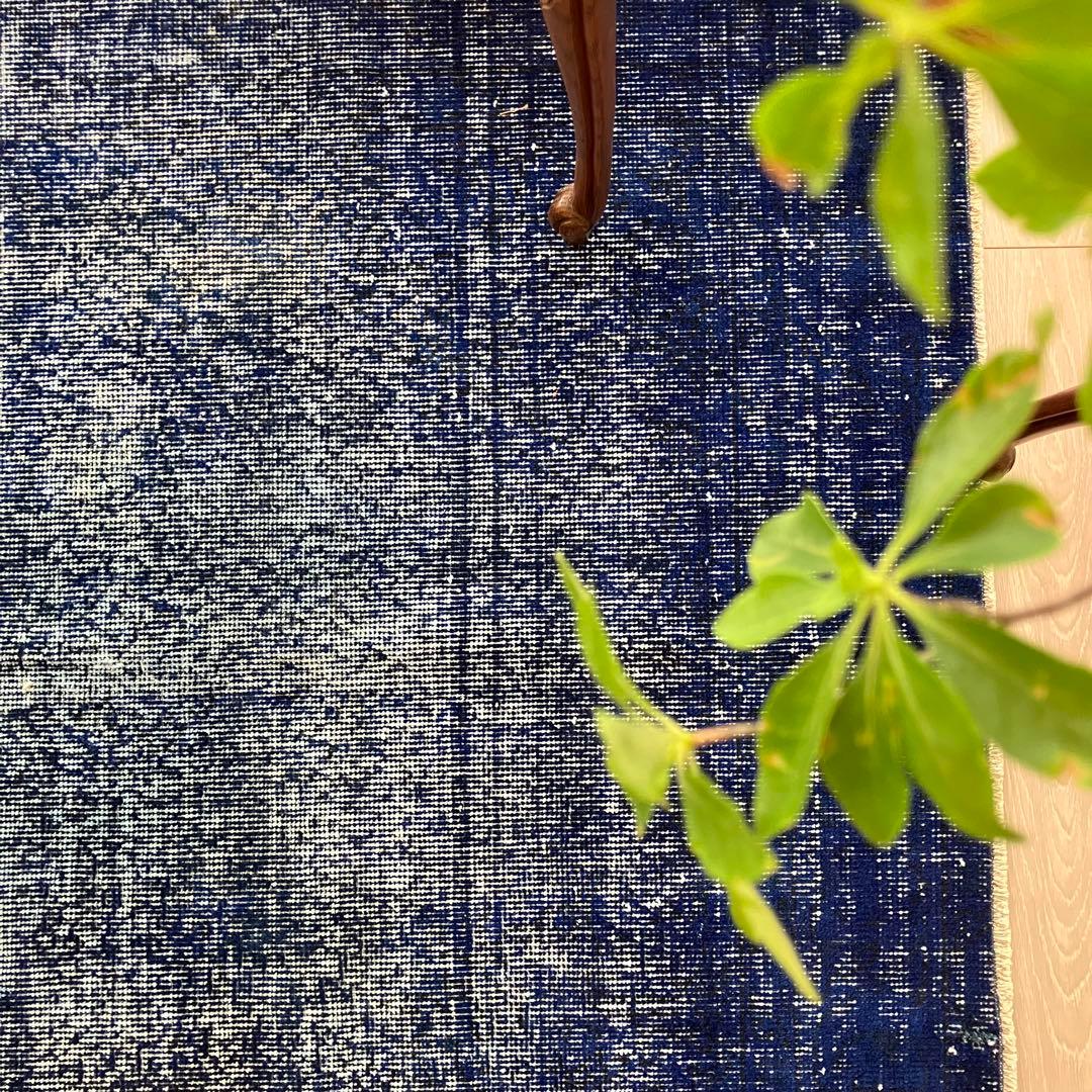 オーバーダイ109×205 デニム　グラデーションブルー　トルコヴィンテージラグ