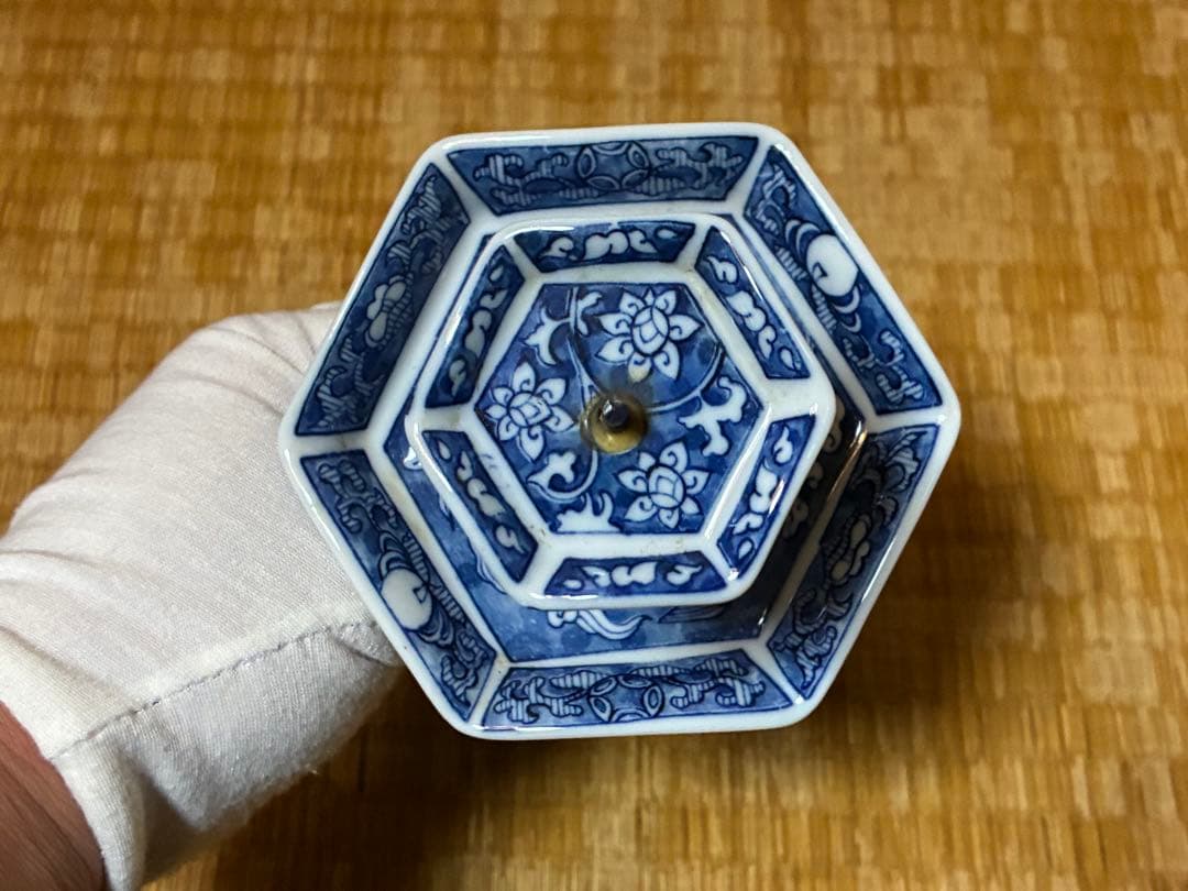 古伊万里 中国 青花 染付 燭台 一対 時代物 中国美術