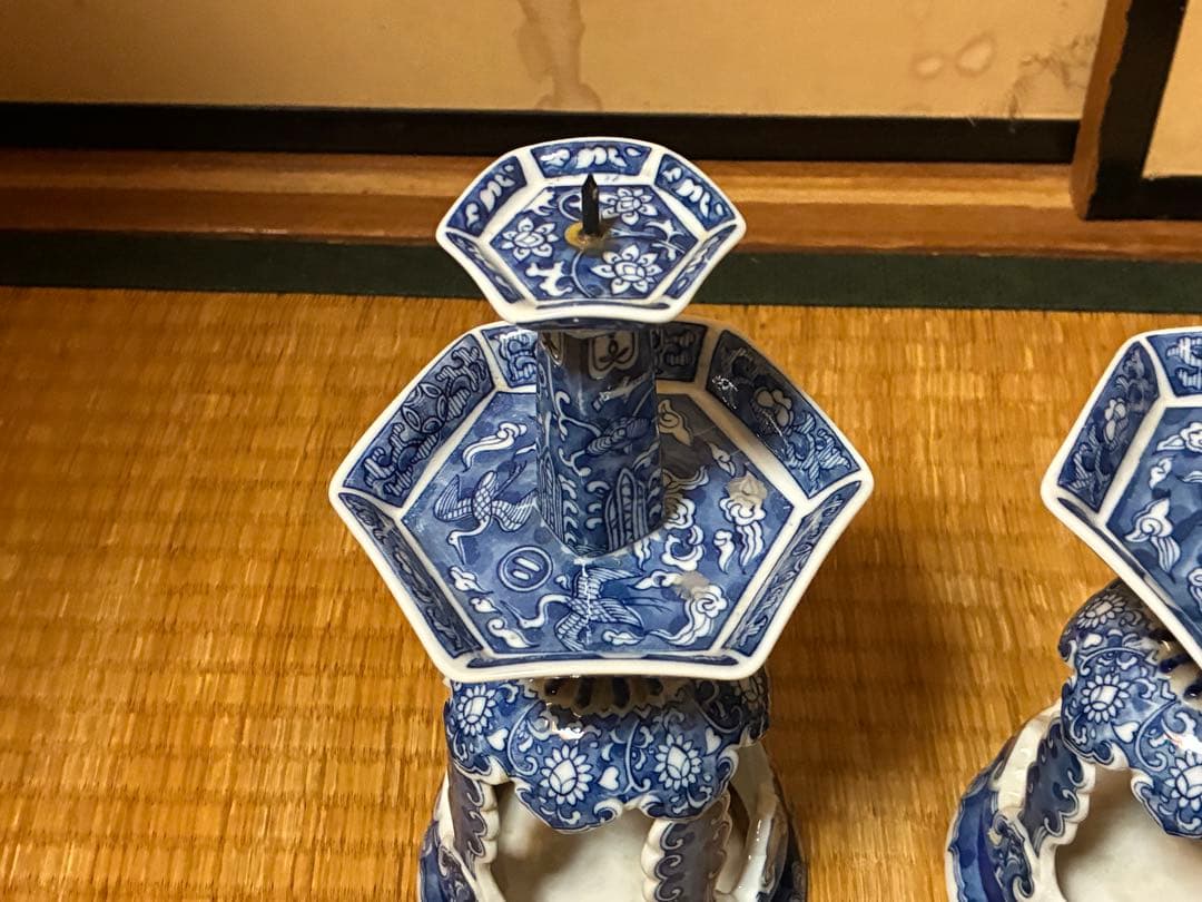 古伊万里 中国 青花 染付 燭台 一対 時代物 中国美術