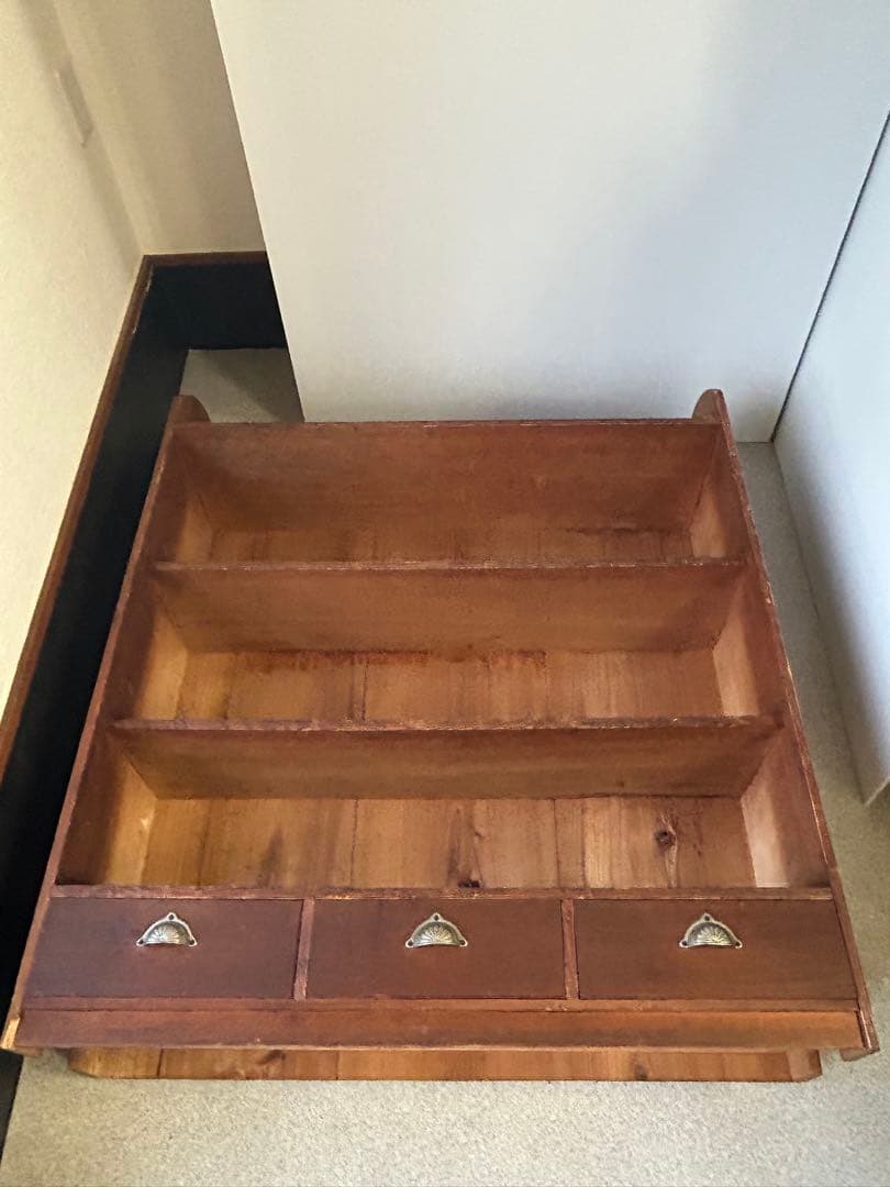 アンティーク 木製引き出し付飾り棚　チェスト 食器棚 本棚 レトロ　抽斗　古道具