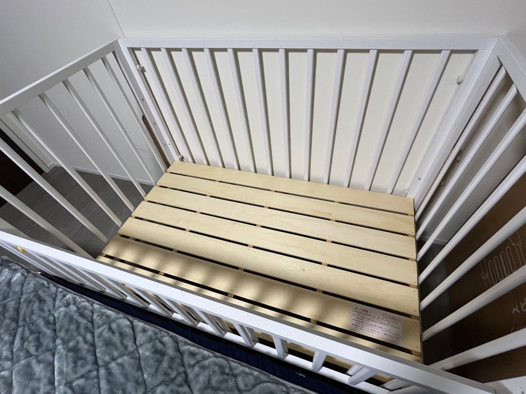 大和屋 木製 ベビーベッド kihon（キホン）　ホワイト 120×70cm