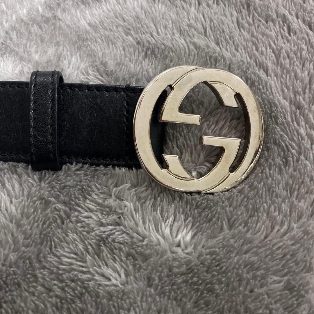 GUCCI グッチ ベルト 114874 ブラック レザー インターロッキングG