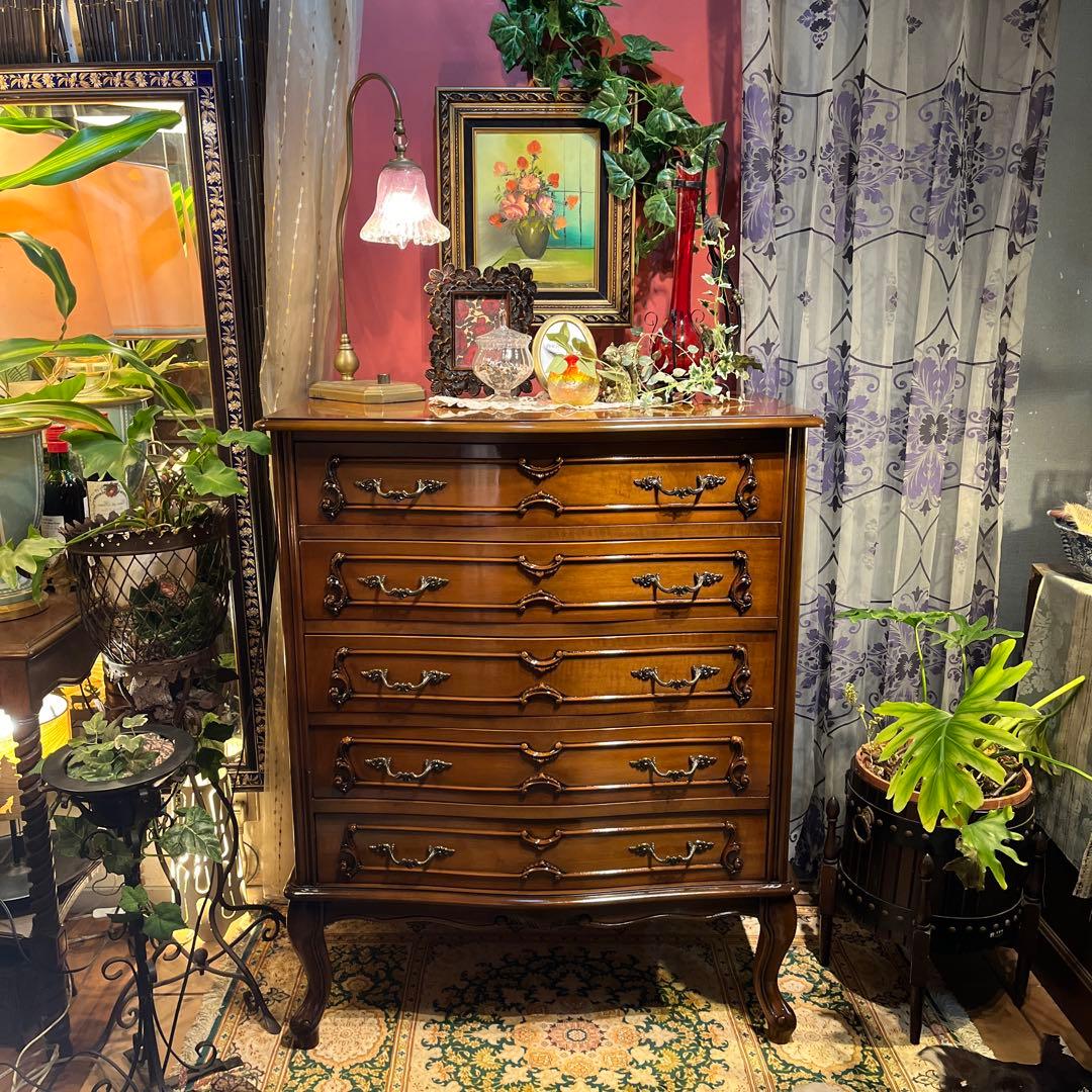 雪　Sale 美品　アンティーク 猫脚　５DRキャビネット