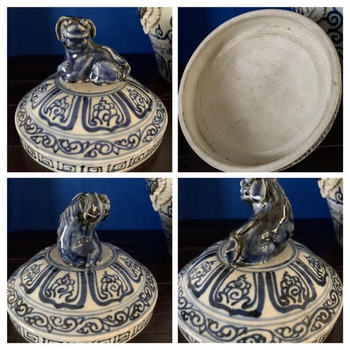 古美術　正元(254年十月-256年五月)時代物 /青花釉裏紅花卉文共蓋壺/在銘