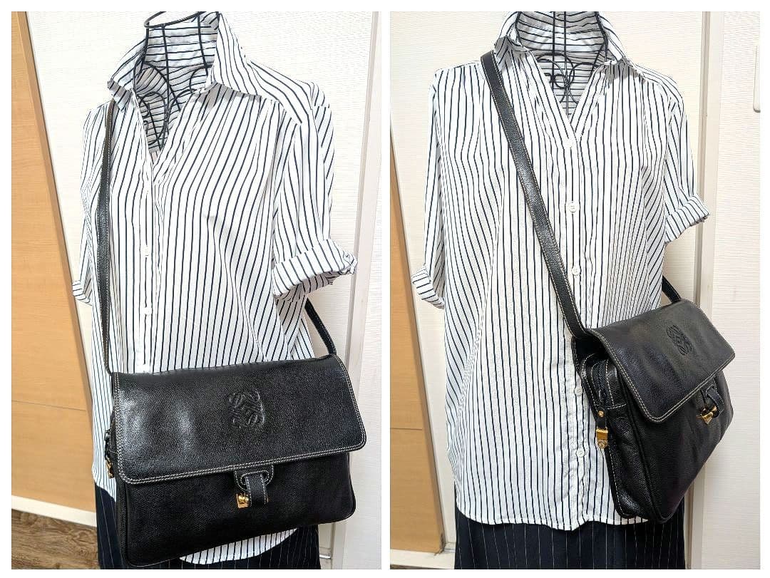 ♥極美品♥ロエベ OLD LOEWE ショルダーバッグ アナグラム レザー 黒