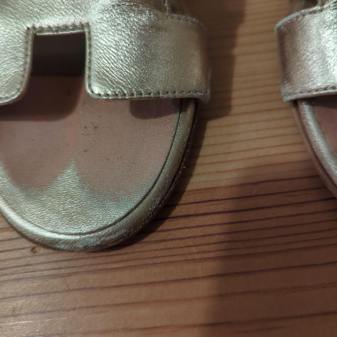 エルメス、オアジス、ゴールド ミュール 約6cmヒール、サイズ37