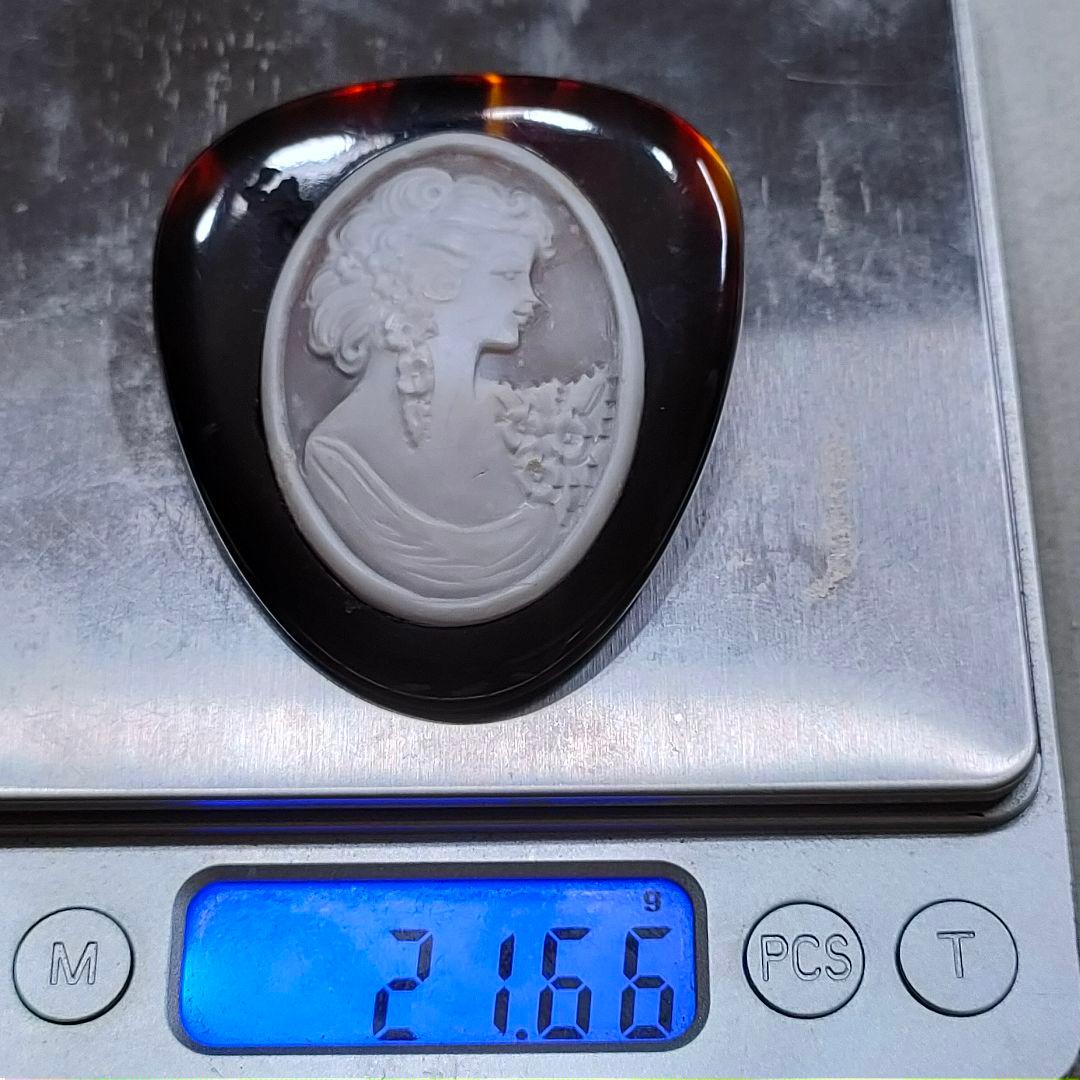 2AE82　本べっ甲鼈甲　カメオ　ブローチ　ペンダントトップ　美品