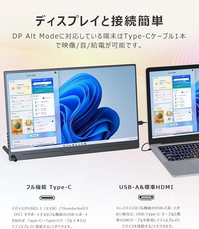 VESA対応 EVICIV ディスプレイ モバイルモニター 13.3インチ