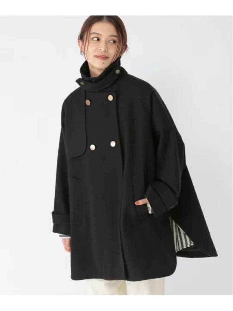 新品タグ付き！希少 完売品！高山都さんコラボ　ふんわりポンチョ風 ピーコート　黒