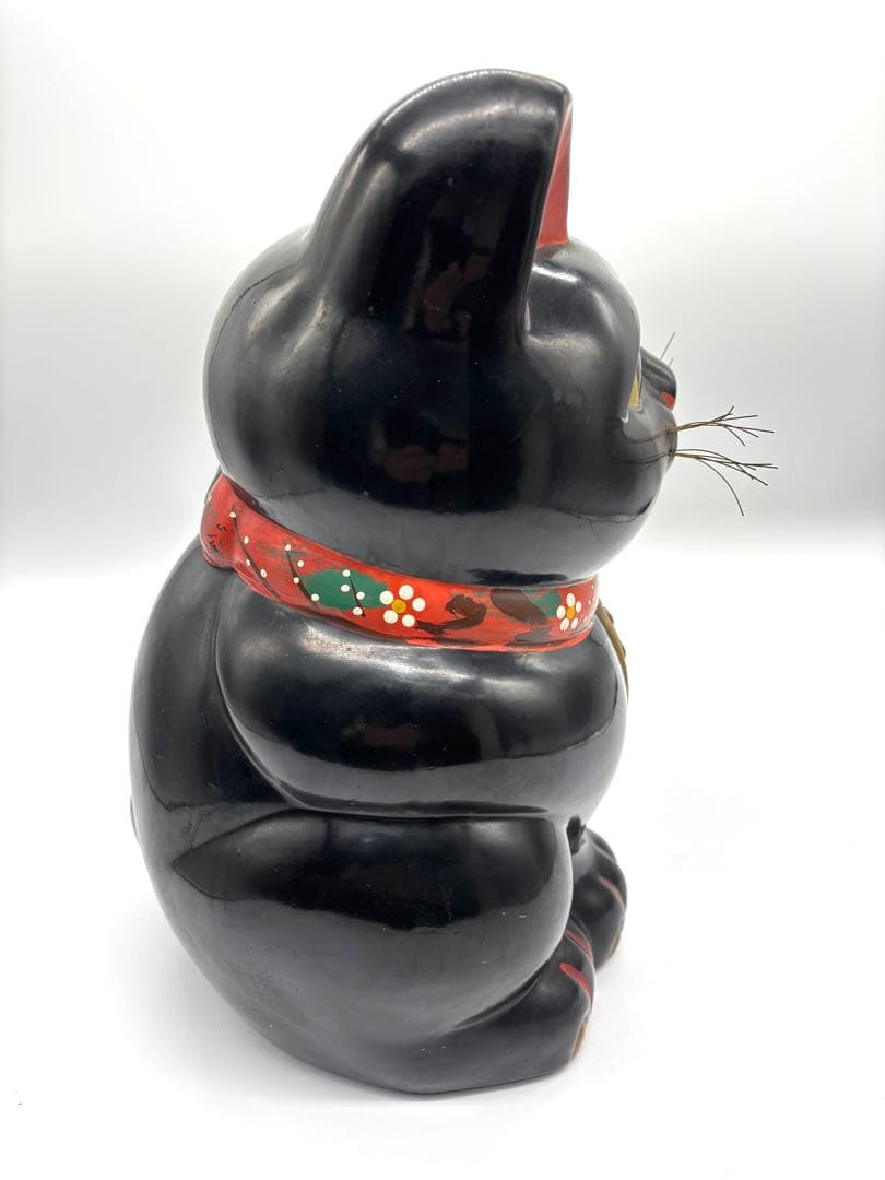 ［福寿]黒招き猫 33cm(商売繁盛・人寄せ)左手