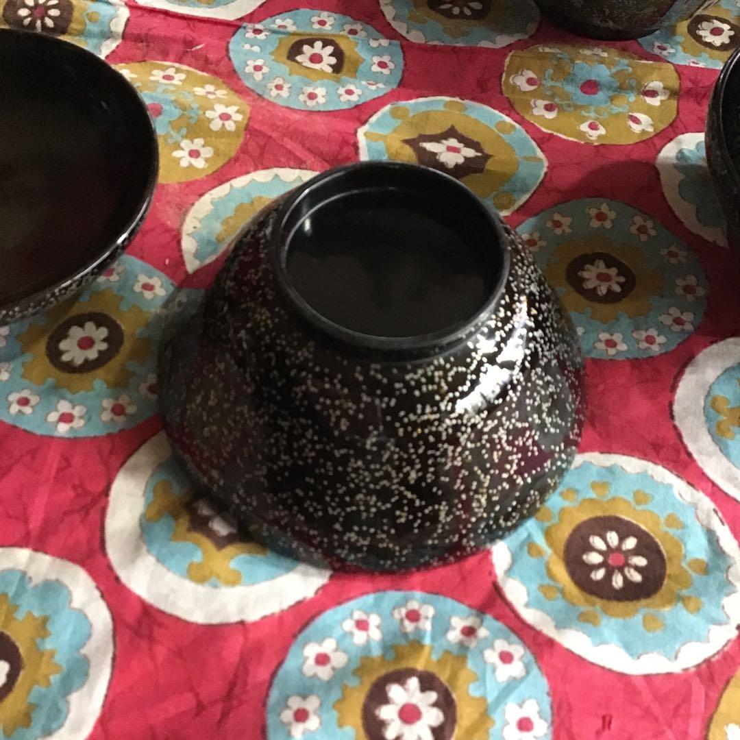 骨董　古民具　お椀　漆器　金蒔絵　鶴