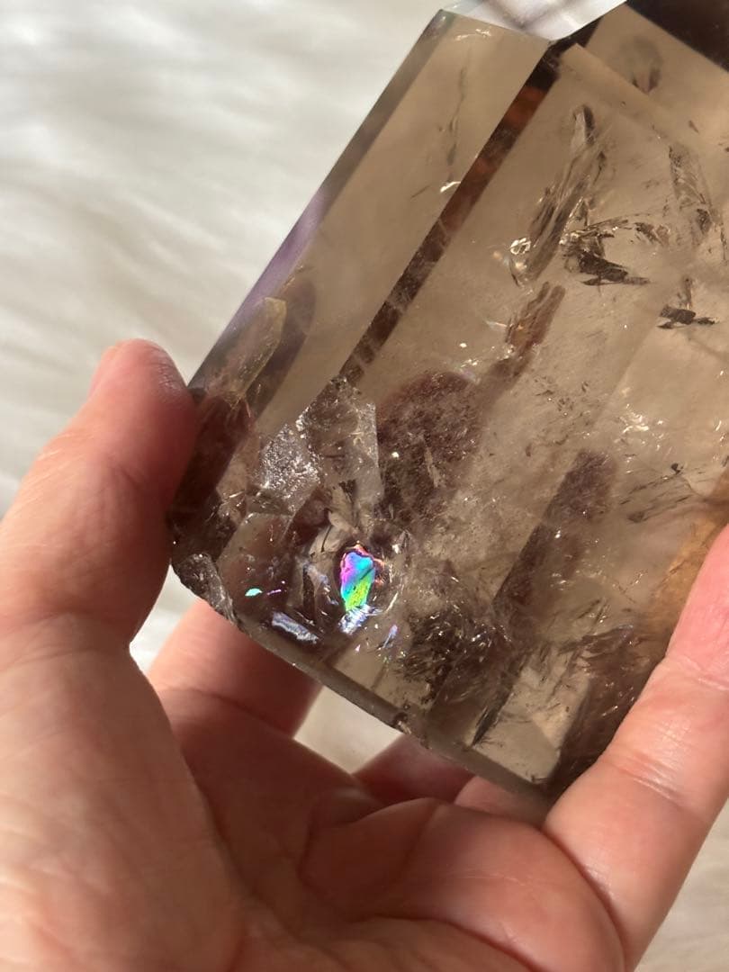 スモーキークォーツ　ポイント　六角柱　太め　725g レインボー　透明度　美麗