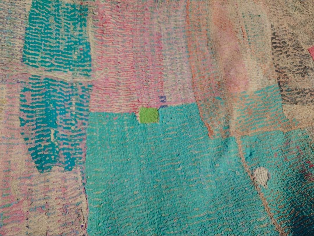 インド　ヴィンテージ　ラリーキルト カンタ　キルト　マルチカバー　ラグ