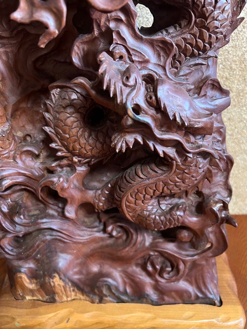 天然木 一刀彫 昇龍興龍