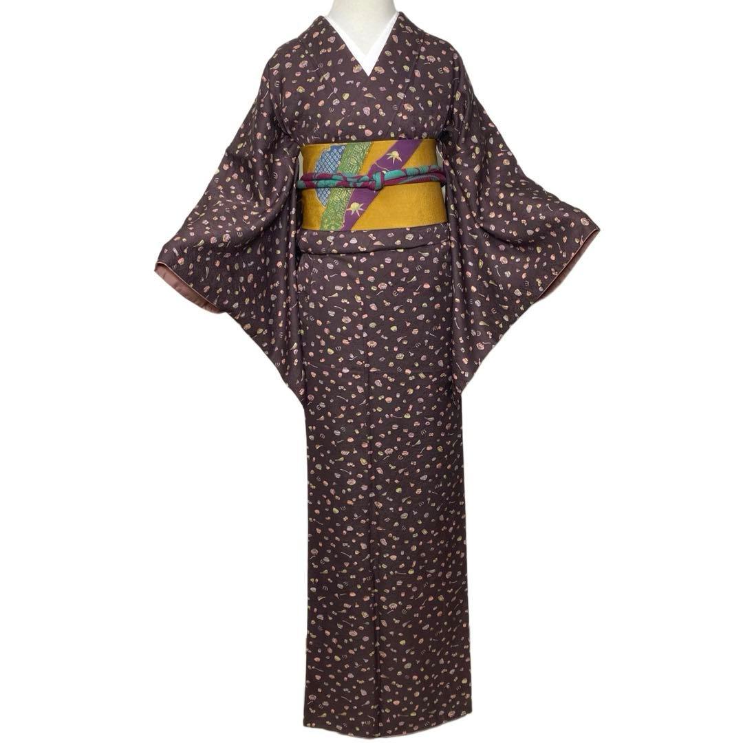 ¨̮⃝ 身丈165 上質 縮緬 茶道道具 お茶目な小紋 kimono