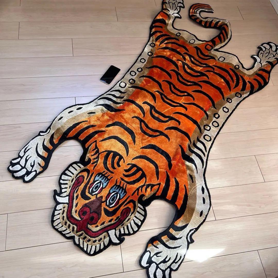 ビッグサイズ チベタンタイガーラグ約190cm×90cmシルク100%