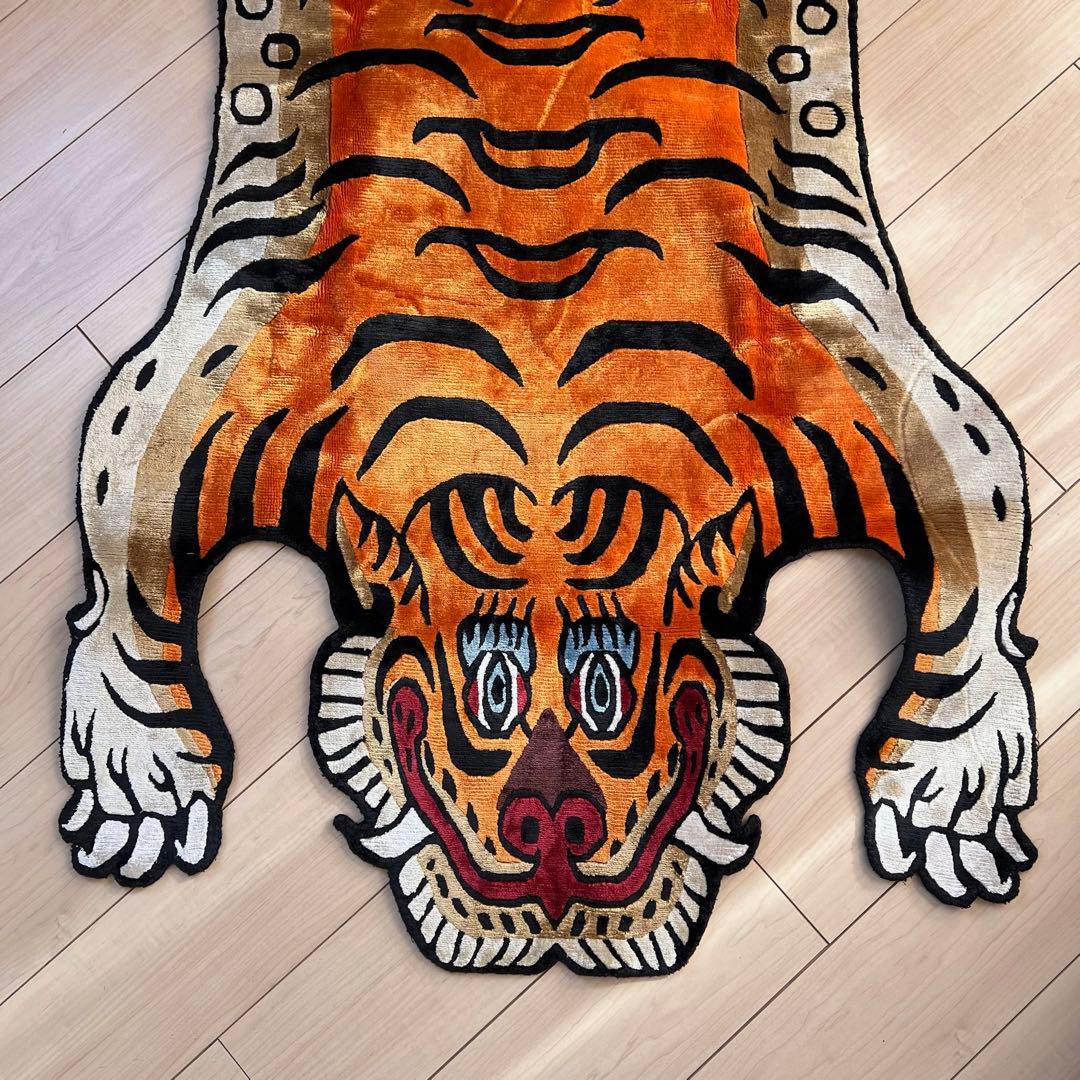 ビッグサイズ チベタンタイガーラグ約190cm×90cmシルク100%