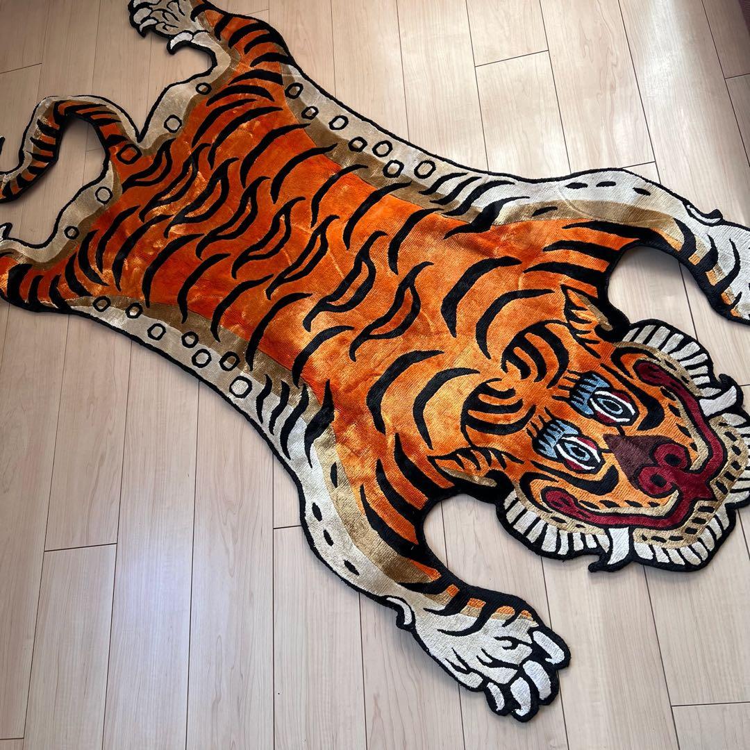 ビッグサイズ チベタンタイガーラグ約190cm×90cmシルク100%
