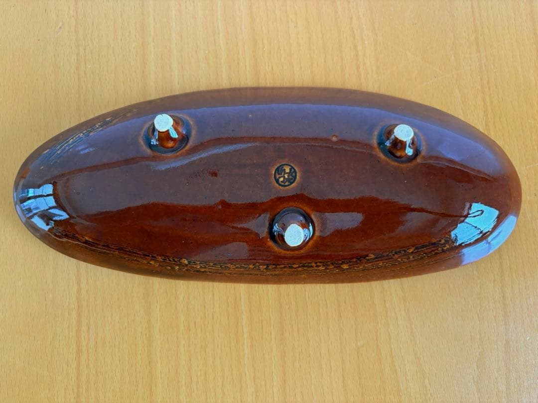 大樋焼　舟形三つ足皿(木箱付)