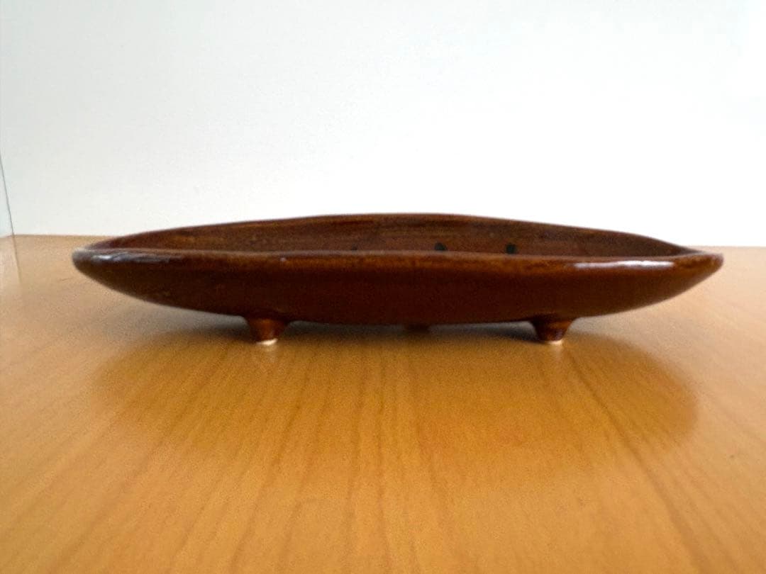 大樋焼　舟形三つ足皿(木箱付)