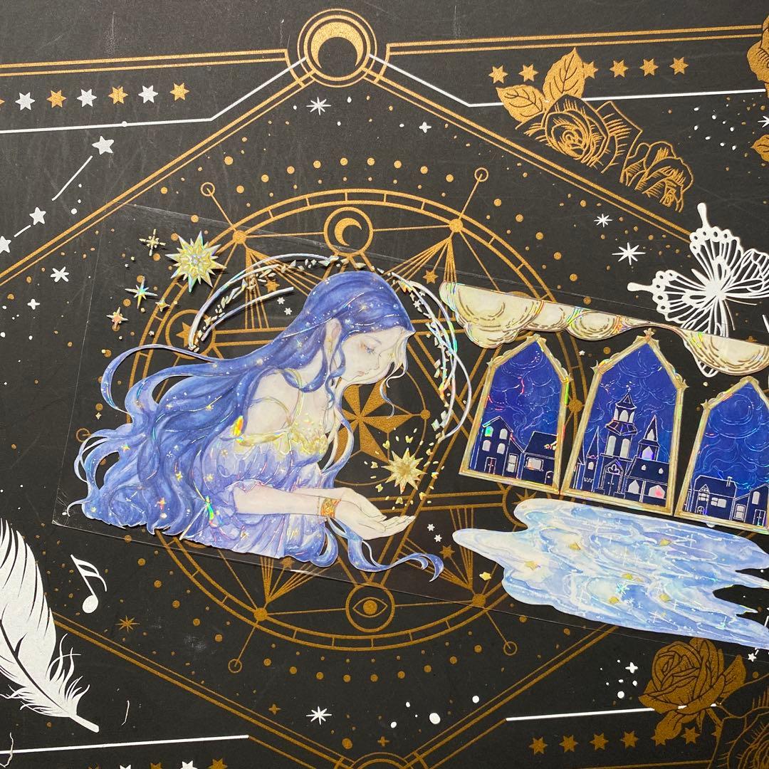 【9220】海外　マステ　中古巻　貝殻光マスキングテープ　人物系　星　夜　雲