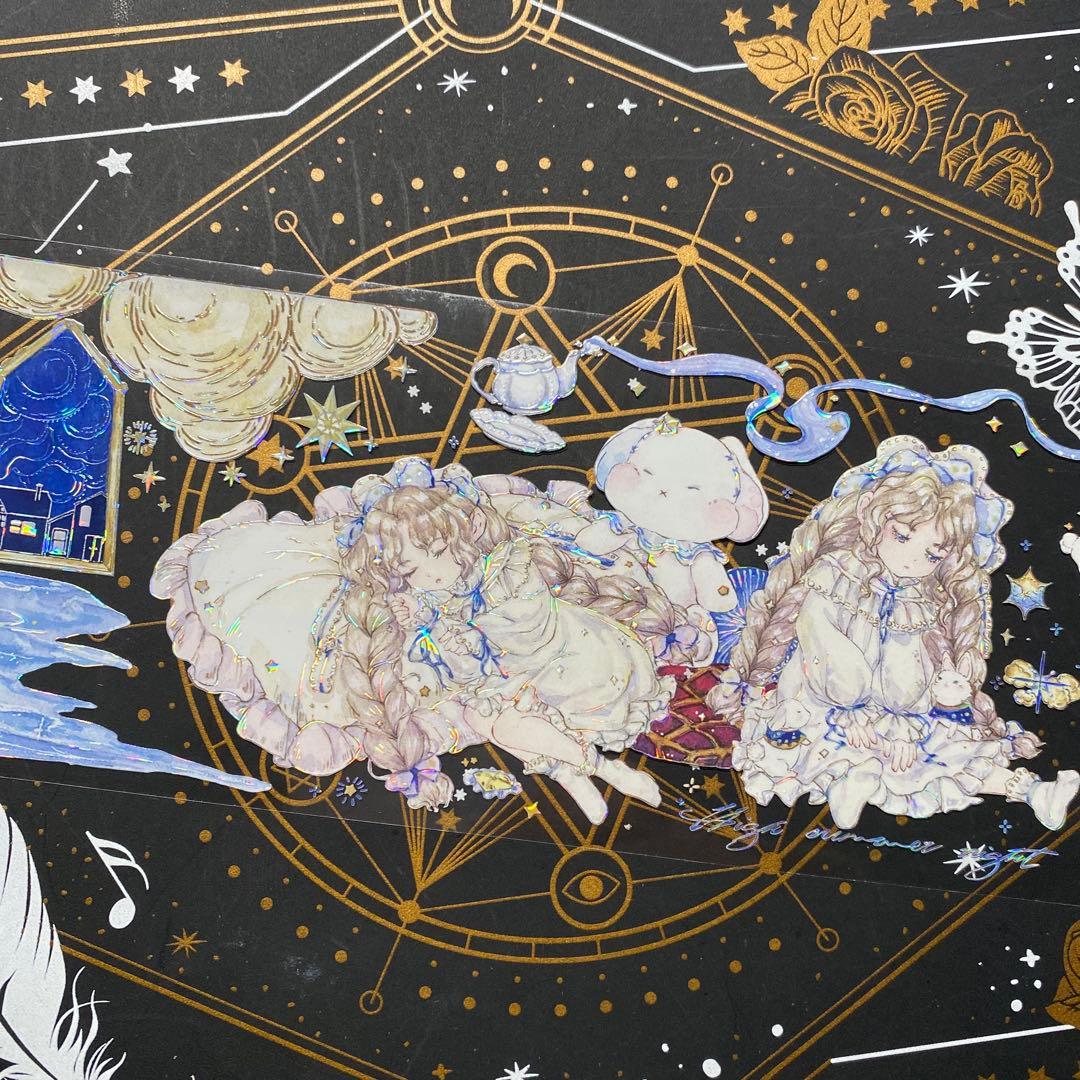 【9220】海外　マステ　中古巻　貝殻光マスキングテープ　人物系　星　夜　雲