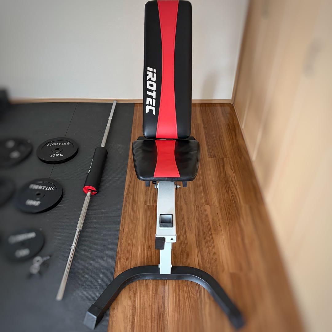 ジム級総重量105kg IROTECバーベル＋トレーニングベンチ付