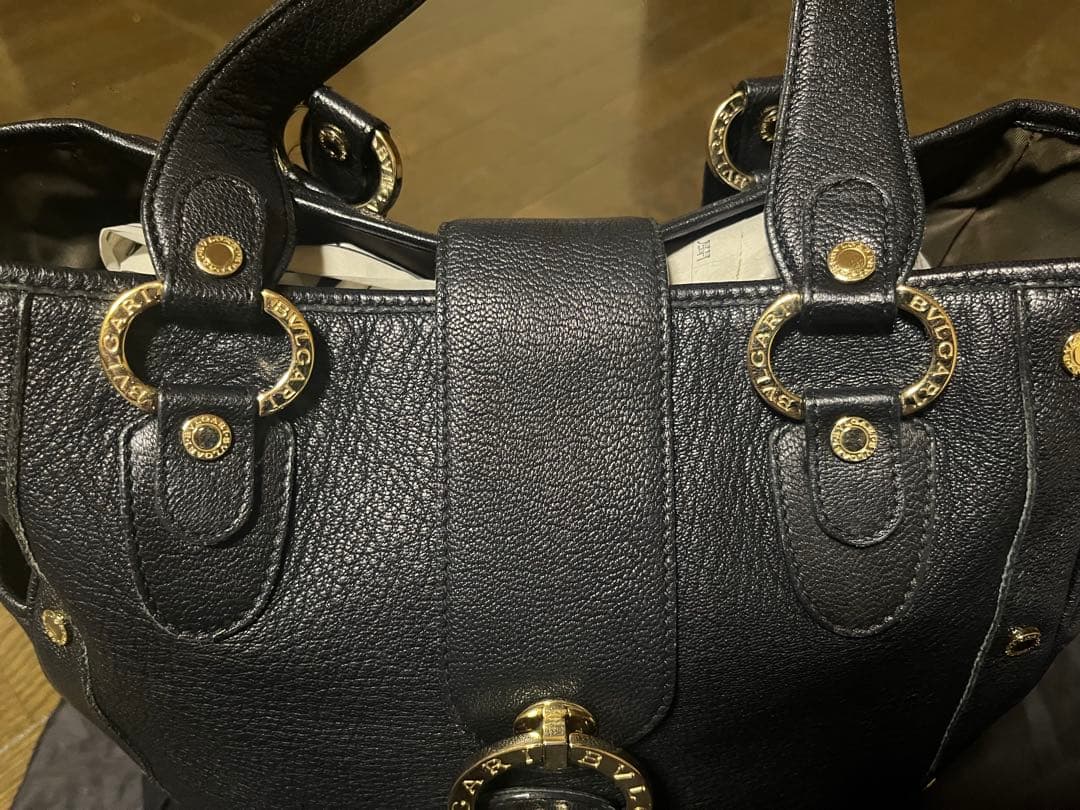 BVLGARI ブラックレザー ハンドバッグ