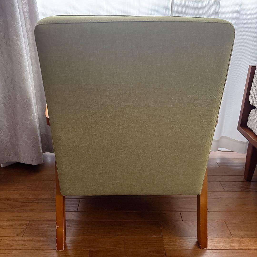 美品】ニトリ 1人掛けソファ ダイニングチェア ルッキ 天然木フレーム グリーン