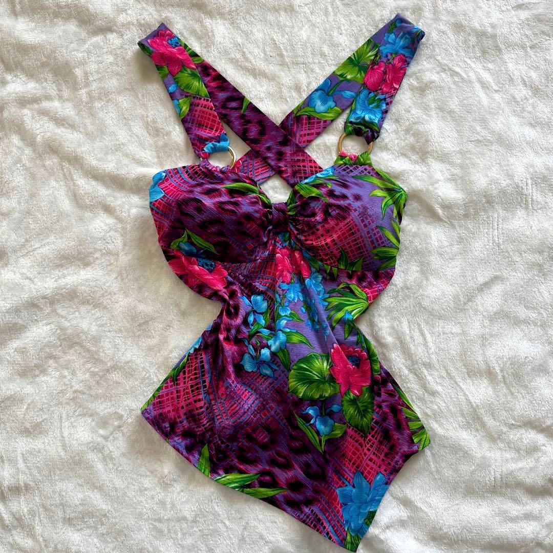 【AVIRA PINK】アビラピンク ヒョウ柄×花柄 背中がんあきキャミ