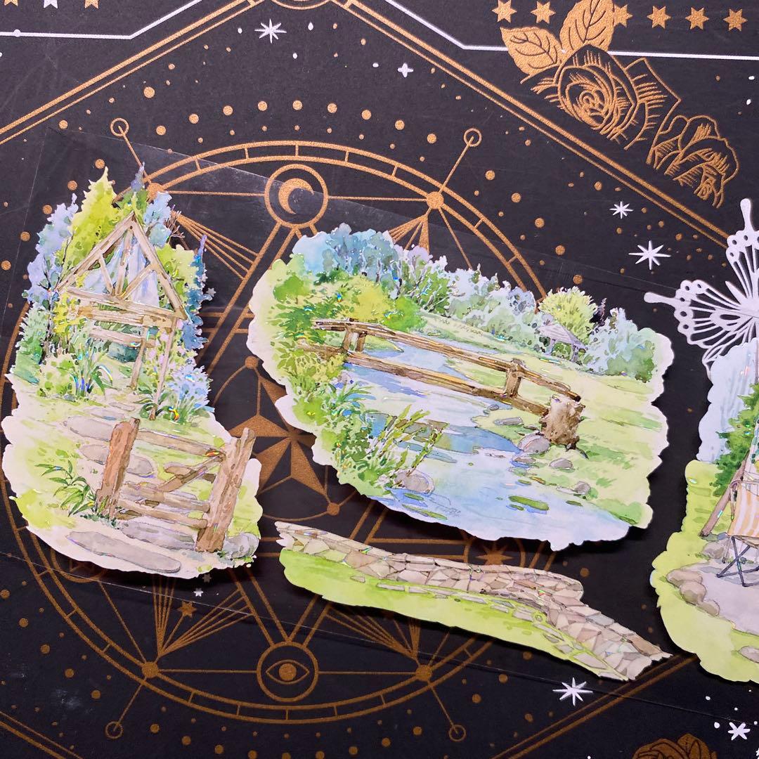 【9159】海外　中古巻貝殻光マスキングテープ　小屋　ガーデン　生活　背景装飾系