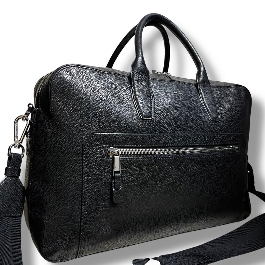 HUGO BOSS グレインレザー 2WAY ブリーフバッグ 2層