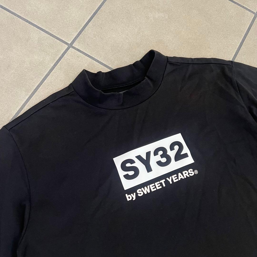 SY32 GOLF ロゴ　半袖シャツ　黒　L モックネック　ゴルフ　ハイネック