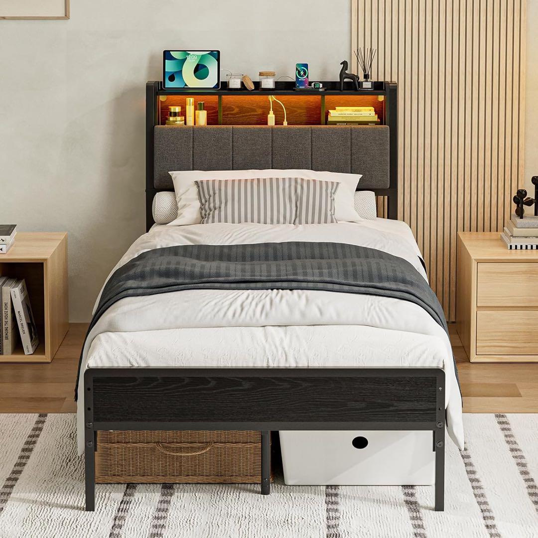 ベッドフレーム シングル ファブリックベッド収納宮棚付き 491