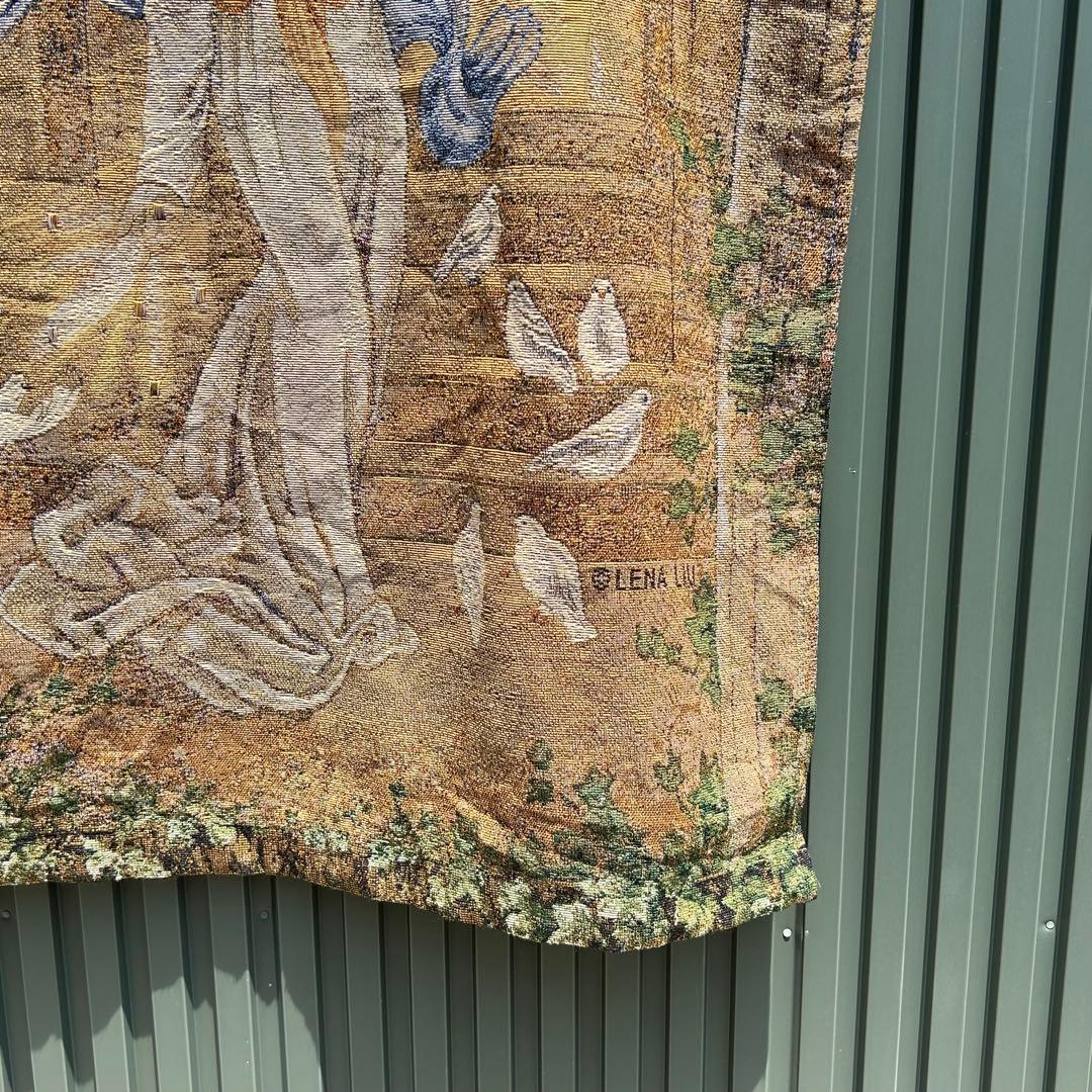 フランスアンティーク　タペストリー　大天使ガブリエル　作家名あり　ゴブラン織り