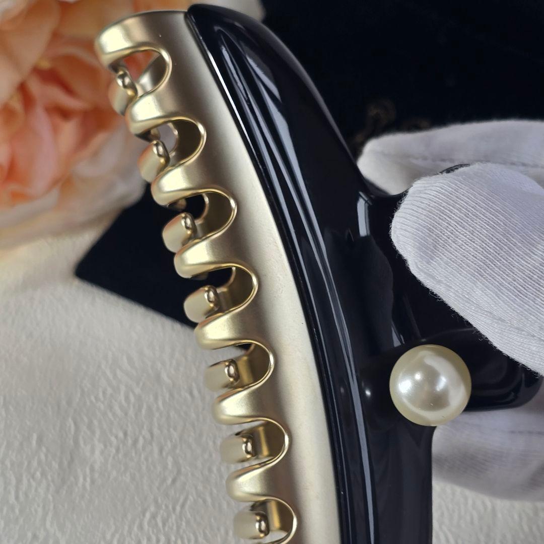 【新品級✨】アレクサンドル ドゥ パリ パール ヘアクリップ　L 人気の黒