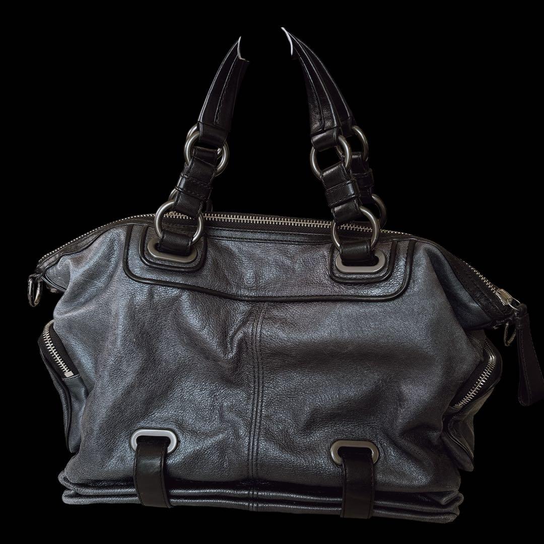 COACH レガシー メタリックグレー 本革 サッチェル ハンドバッグ