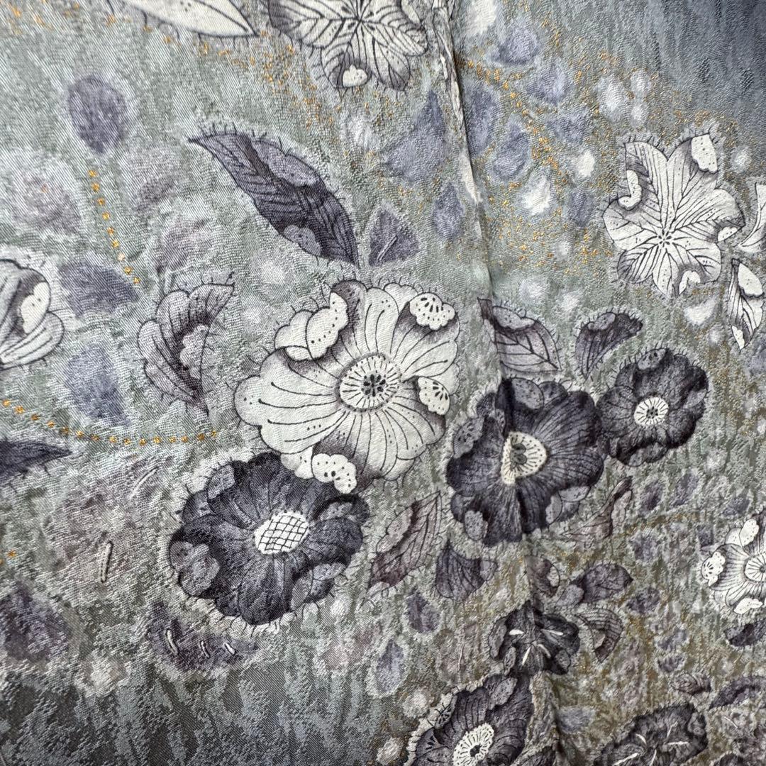 秋冬　しつけ付　林淳一　作家物　辻が花　着物　訪問着　162 現代　墨色　黒