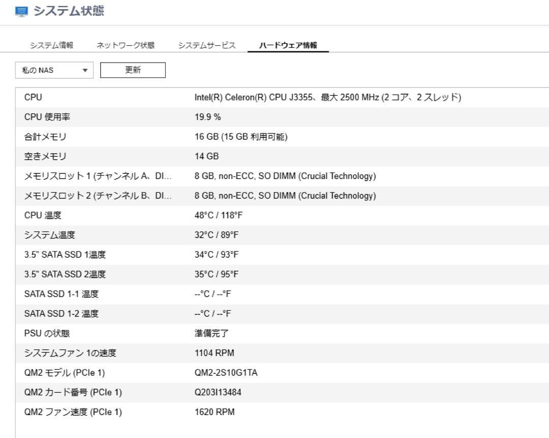 QNAP TS-251B NAS 10GbE メモリ16GB 4TB SSDx2