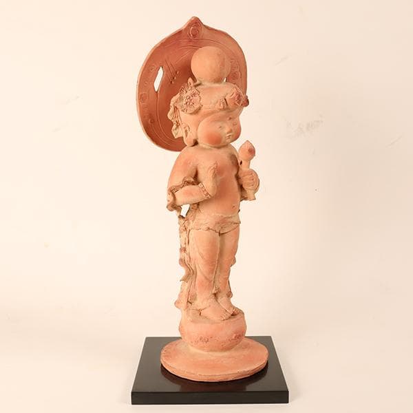 【長橋阿久於　造】　童不動尊　仏師　【陶器置物】