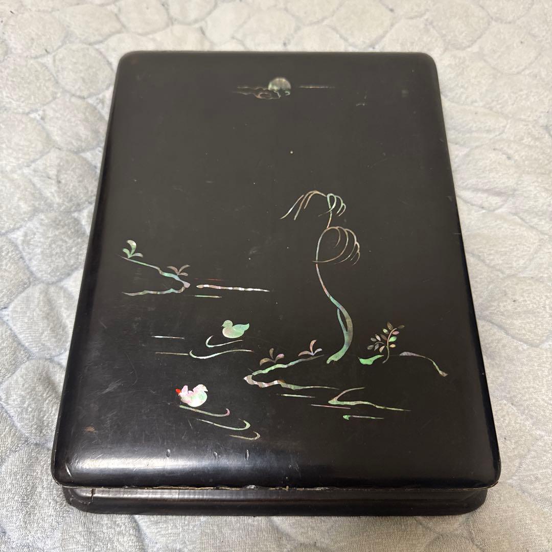 中国古硯 端溪硯 詩文 在銘 文房用具 書道具 古箱付き　螺鈿象嵌