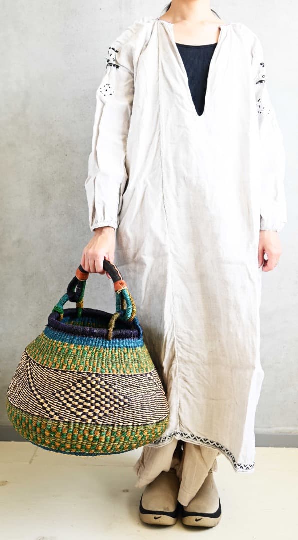 セール/新品/アフリカ ガーナ製/ブルキナボルガ バスケット/42×46cm