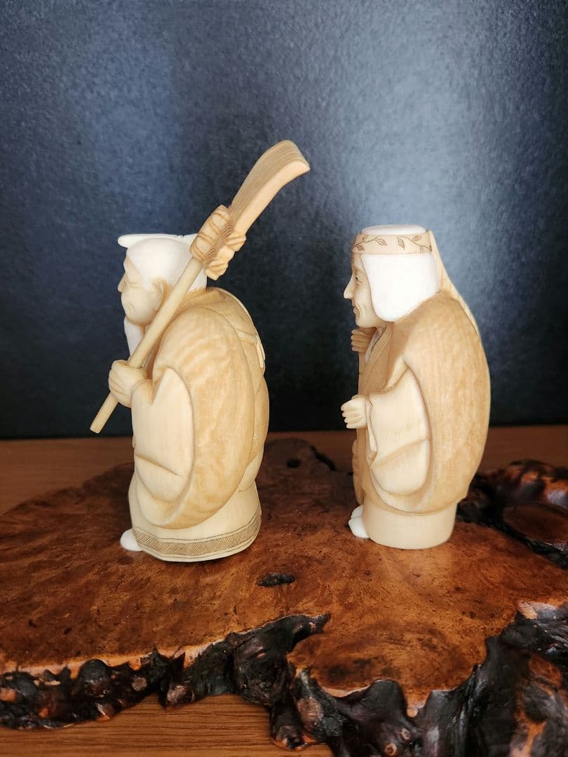 高砂人形　老夫婦像　彫刻　置物　マンモス　光月