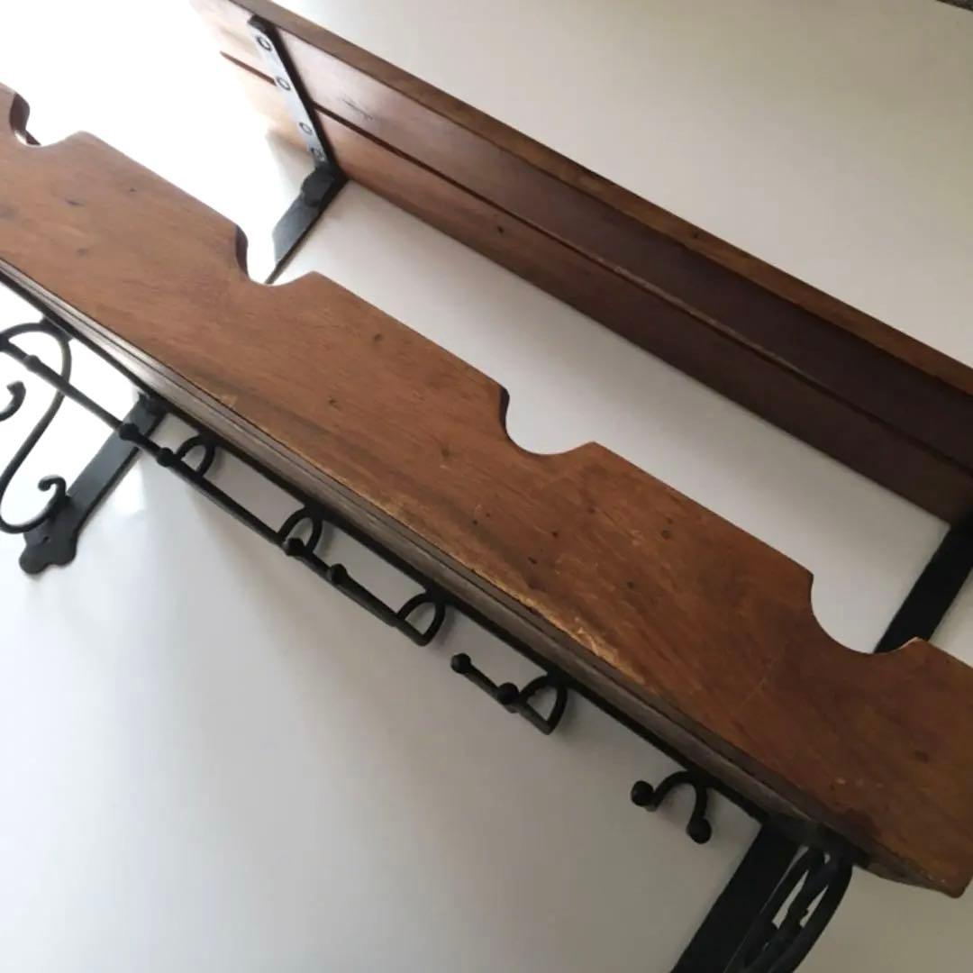 アンティーク風　木製ワインラック　グラスホルダー　アイアン  ウォールシェルフ