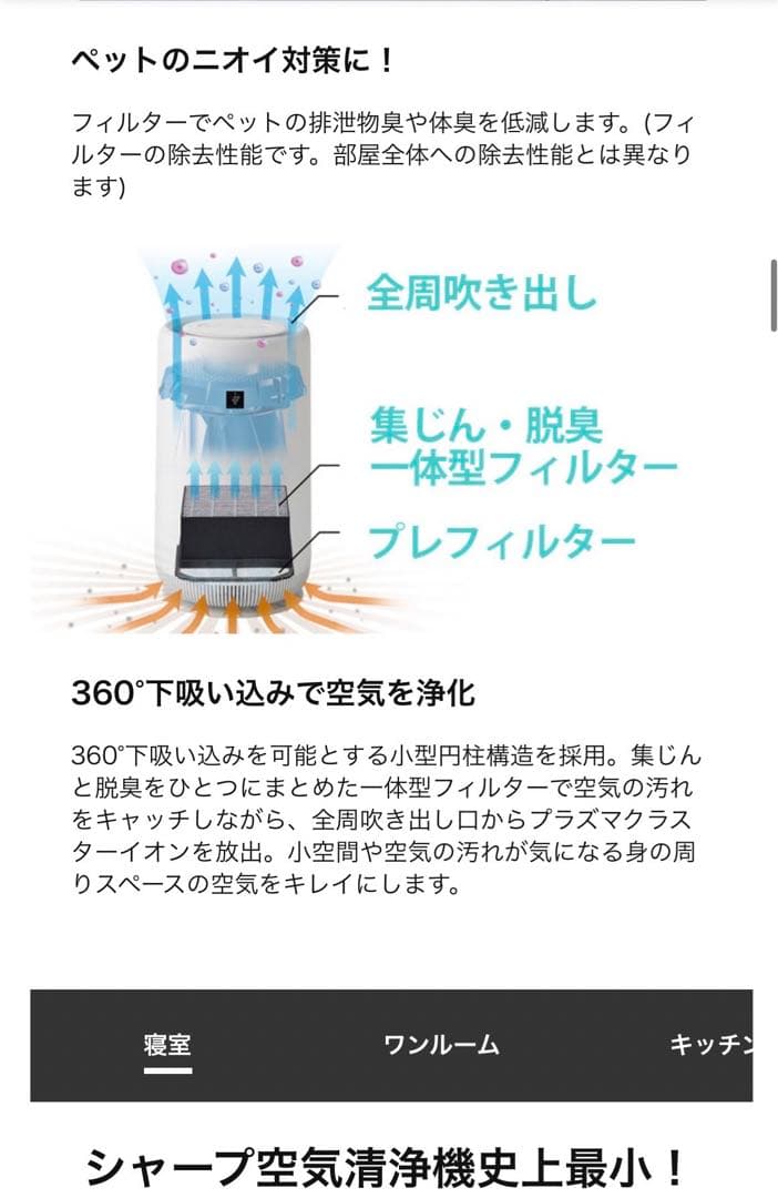 新品未使用(開封済み)シャープ プラズマクラスター7000空気清浄機6畳ホワイト