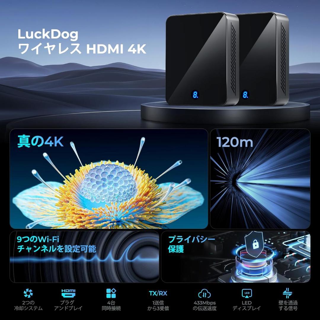 「2026アップグレード版真の4K」ワイヤレスHDMI送信機と受信機