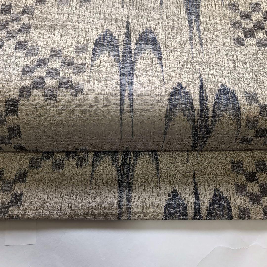 新品 未使用 正絹 袋帯 本場 琉球 つばめ 格子市松 櫛織り 通知使用 薄茶灰