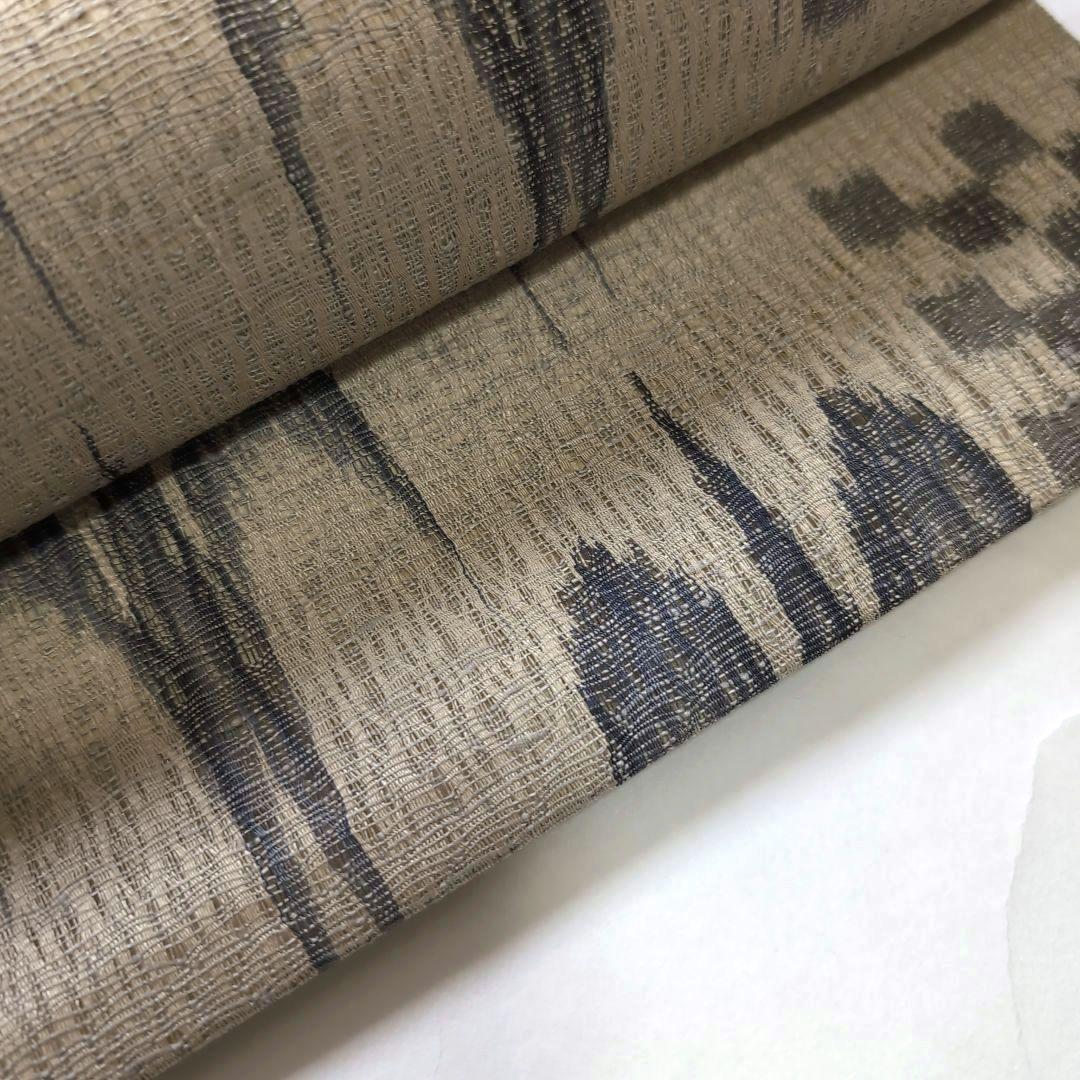 新品 未使用 正絹 袋帯 本場 琉球 つばめ 格子市松 櫛織り 通知使用 薄茶灰