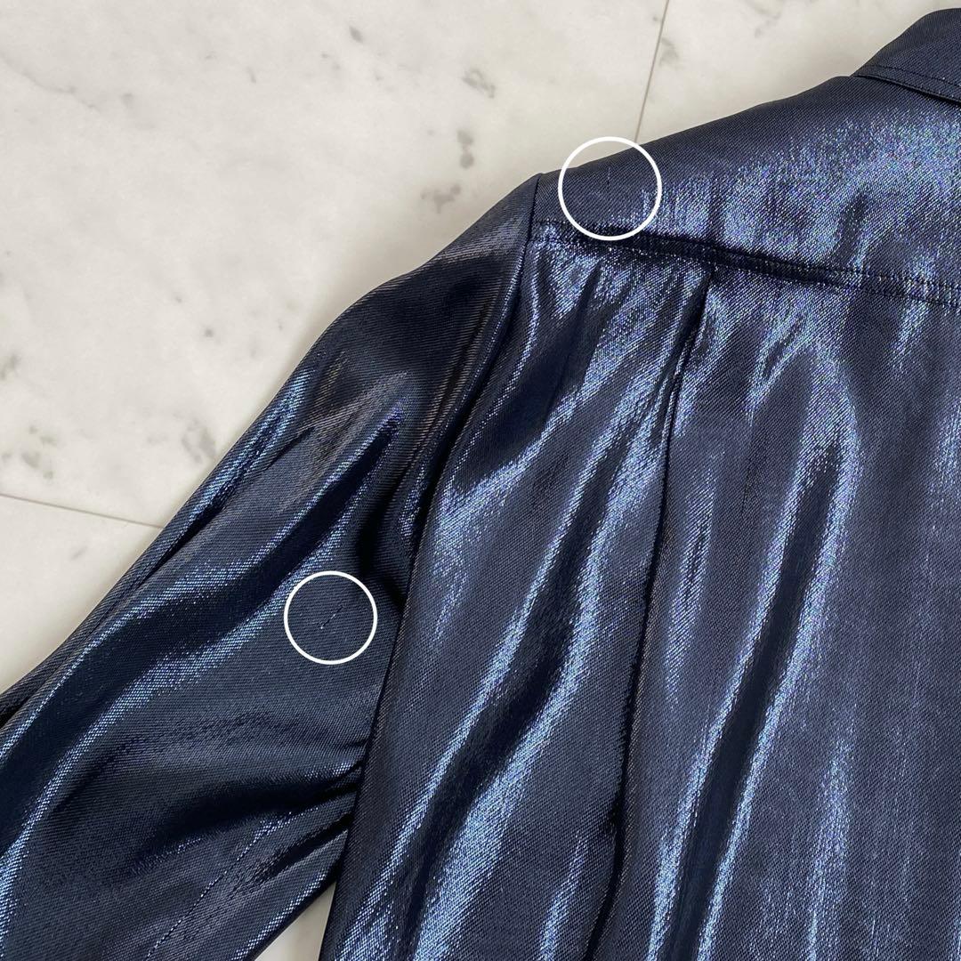 ✨GUCCI グッチ　シルク混ラメ長袖ブラウス　ネイビーグレー　イタリア製