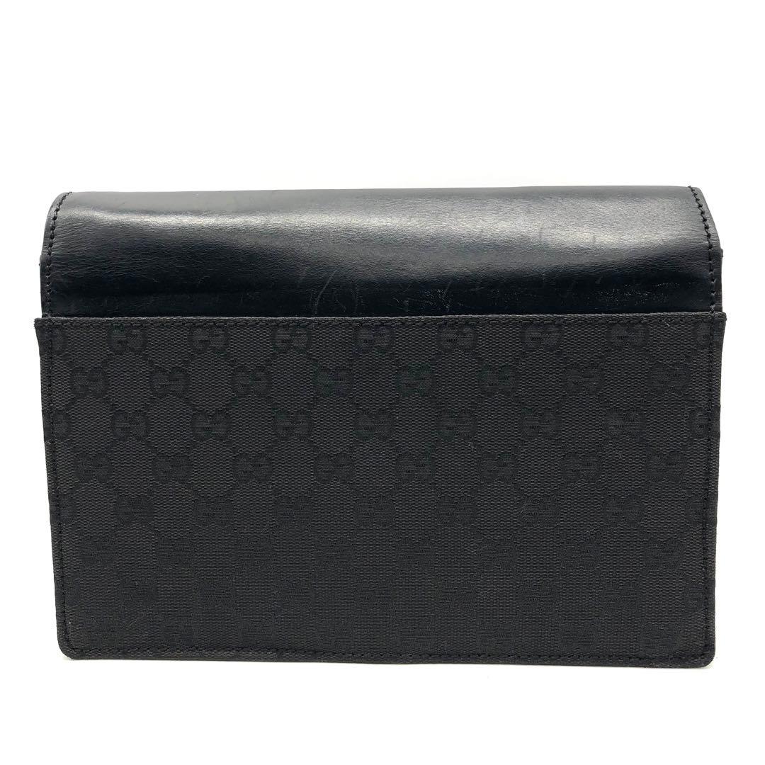 【美品】GUCCI クラッチバッグ レザー GGキャンバス 持ち手あり ブラック